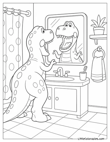 Rex Practicing His Scary Roar in a Bathroom Mirror Toy Story Coloring Page