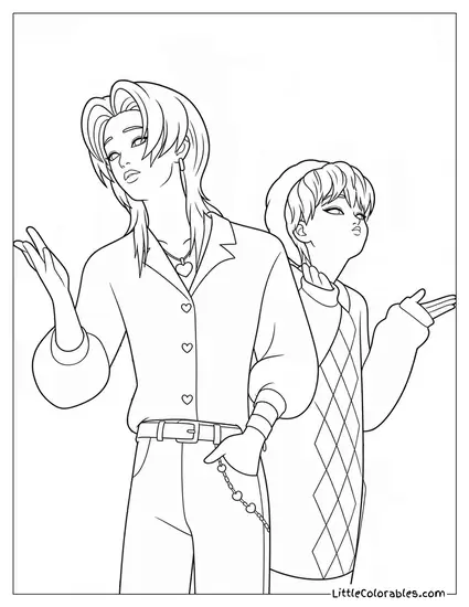 Romance and Baby Saja Boys Blowing Out Kisses Coloring Page