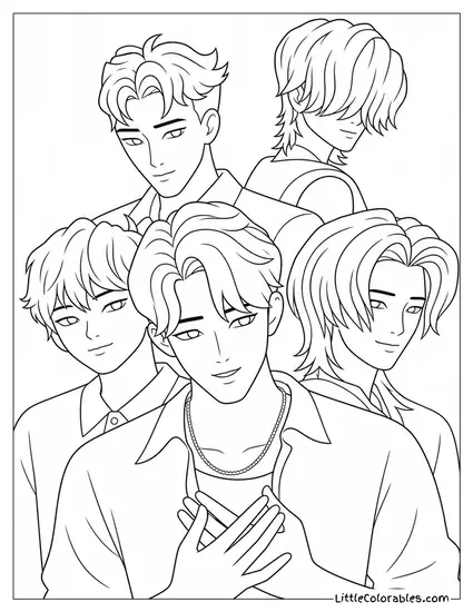 Saja Boys All Five Group Photo Coloring Page