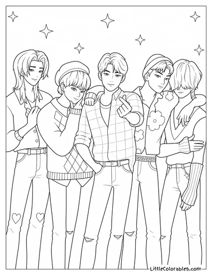 Saja Boys Cute Band Photo Posing Coloring Page