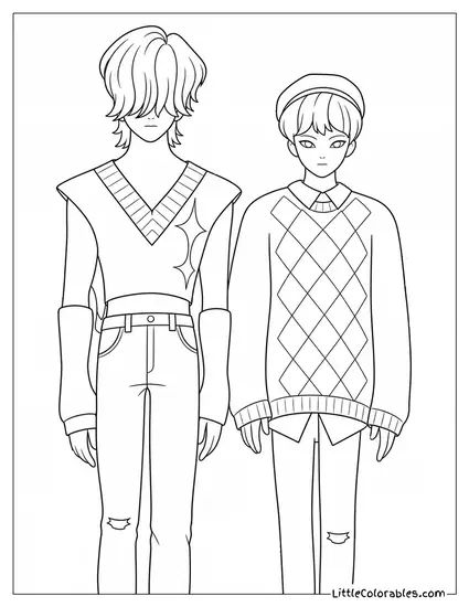 Saja Boys Mystery and Baby Standing Straight Coloring Page