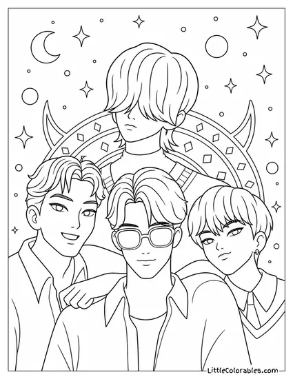 Saja Boys Posing for a Banner Coloring Page