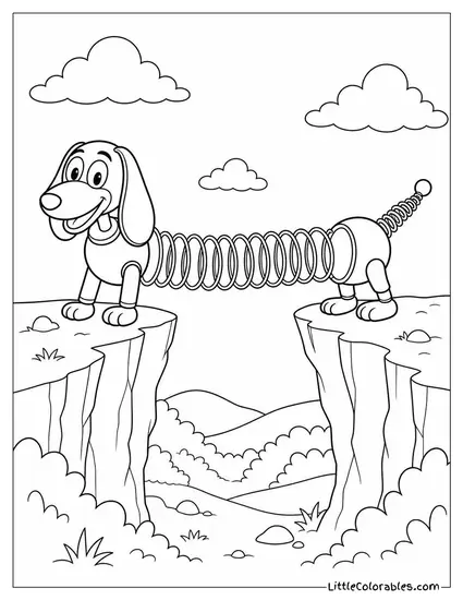 Slinky Acting as a Bridge Between Two Surfaces Toy Story Coloring Page