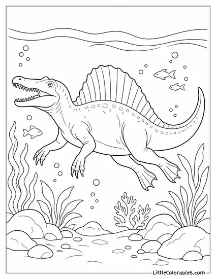 Spinosaurus Swimming with Its Tail Propelling It Forward Coloring Page