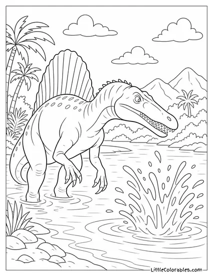 Spinosaurus Turning Its Head Sharply Toward a Splash in the Water Coloring Page