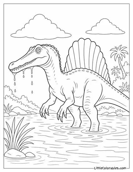 Spinosaurus with Water Dripping from Its Long Snout Coloring Page