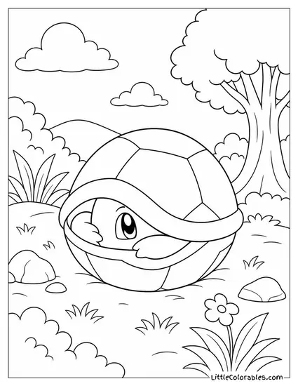 Squirtle Hiding Inside Its Shell Peeping Out with One Eye Coloring Page