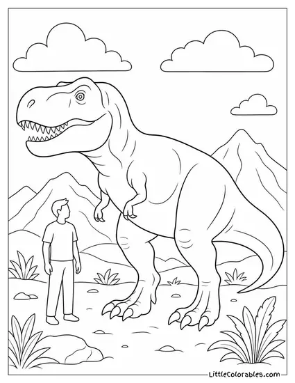 T-Rex Comparison Chart Showing Size Next to a Human Coloring Page