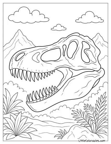 T-Rex Skull Viewed in Profile with Detailed Sharp Teeth Coloring Page