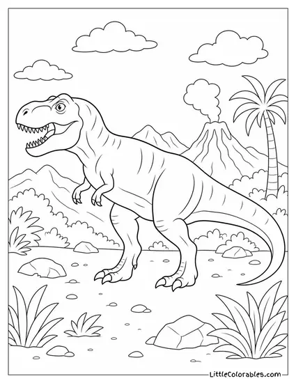 T-Rex Standing in Profile Showing Its Full Body Anatomy Coloring Page