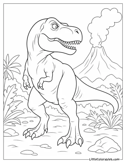 T-Rex Turning Its Head Sharply Toward a Sound in the Distance Coloring Page