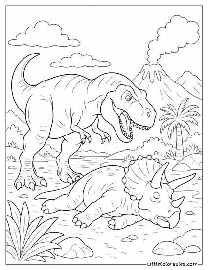 T-Rex with Small Forearms Reaching Toward Fallen Prey Coloring Page