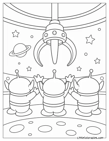The Three Aliens Worshipping the Claw at Pizza Planet Toy Story Coloring Page