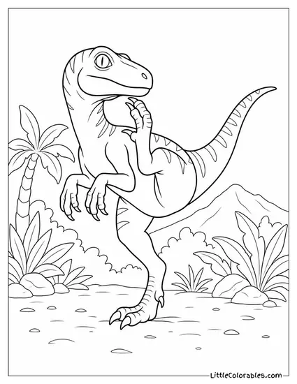 Velociraptor Balancing on One Leg While Scratching an Itch Coloring Page