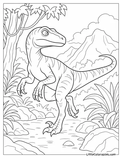 Velociraptor Frozen Mid Step After Spotting a Threat Nearby Coloring Page