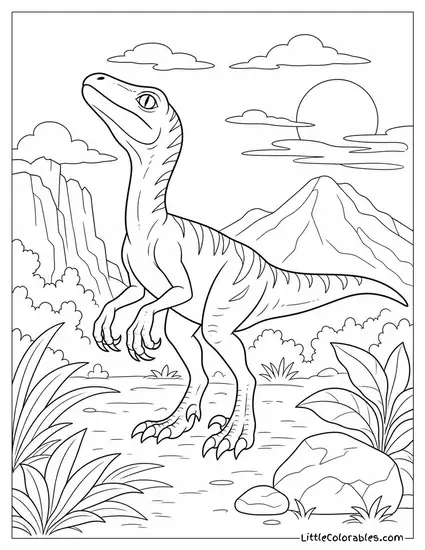 Velociraptor Stretching Its Neck to Sniff the Evening Air Coloring Page