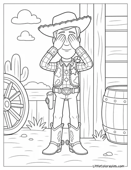 Woody Counting to Ten Before Opening His Eyes in Hide and Seek Coloring Page