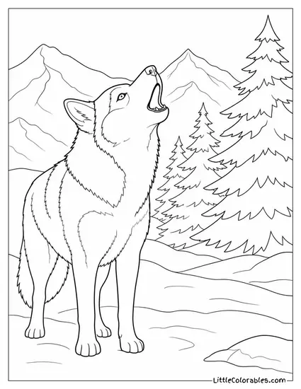 A Husky Making Eye Contact and Howling Back During a Conversation Coloring Page