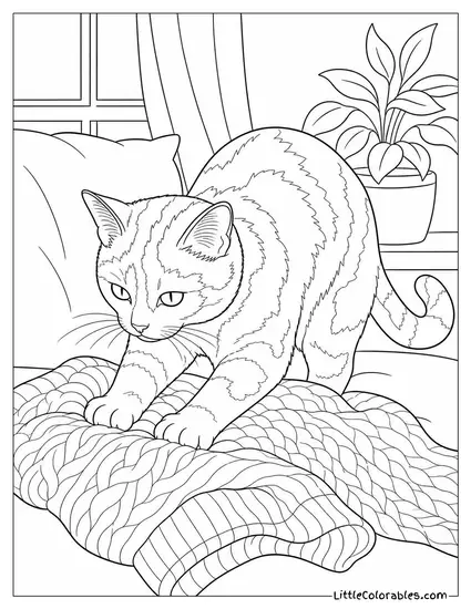 A Tortoiseshell Cat Kneading on a Wool Sweater Purring Coloring Page