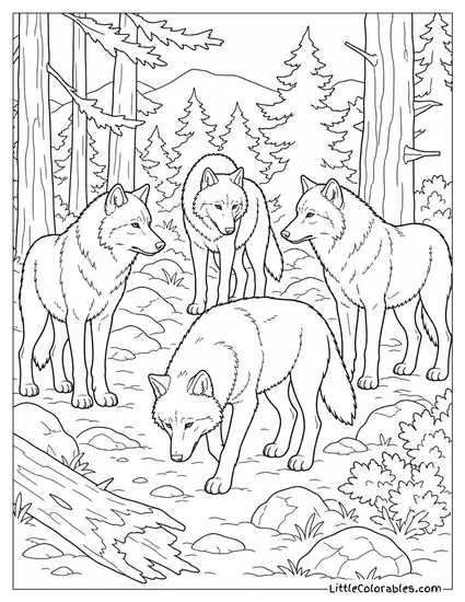 A Wolf Pack Regrouping After a Failed Chase in the Timber Coloring Page