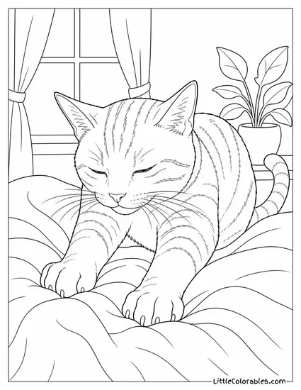 An Orange Tabby Kneading a Blanket with Eyes Half Closed Coloring Page