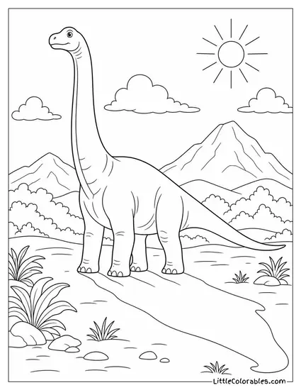 Brachiosaurus Casting a Long Shadow Across a Sunlit Plain Coloring Page