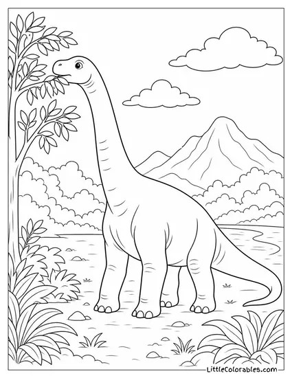 Brachiosaurus Grazing Calmly as the Morning Fog Begins to Lift Coloring Page
