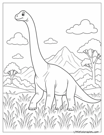 Brachiosaurus Moving Through Tall Grass That Barely Reaches Its Knees Coloring Page