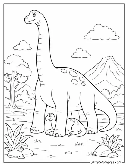 Brachiosaurus Resting Beneath the Shade of Its Own Massive Body Coloring Page