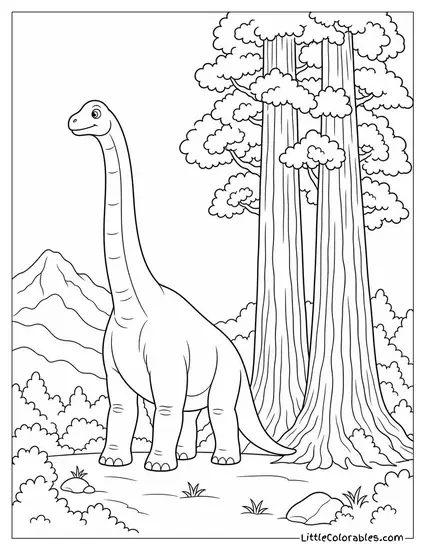 Brachiosaurus Standing Beside a Cluster of Towering Sequoia Trees Coloring Page