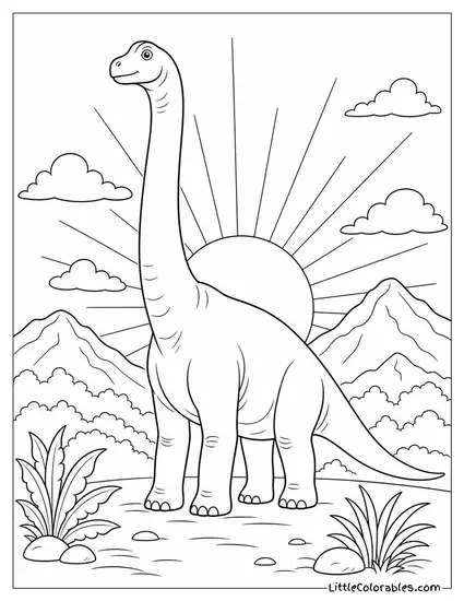 Brachiosaurus Standing Still as the Sun Rises Directly Behind It Coloring Page