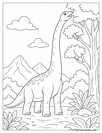 Brachiosaurus Stretching Its Long Neck to Reach the Treetops Coloring Page