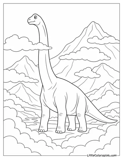 Brachiosaurus Surrounded by Low Clouds Drifting Across a Misty Valley Coloring Page