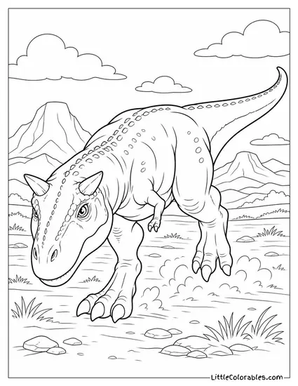 Carnotaurus Charging Across an Open Plain with Head Lowered Coloring Page