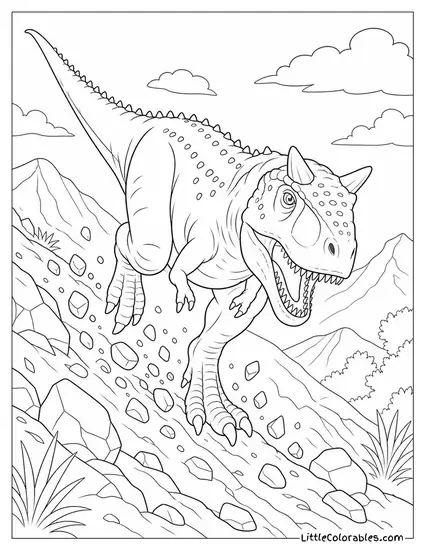 Carnotaurus Charging Downhill Scattering Loose Stones Coloring Page