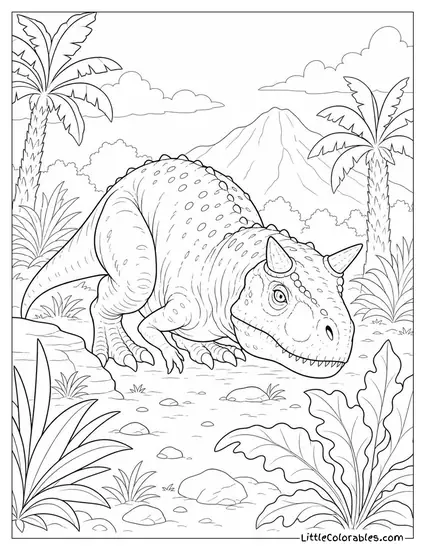 Carnotaurus Crouched Motionless Waiting for Prey to Pass Coloring Page