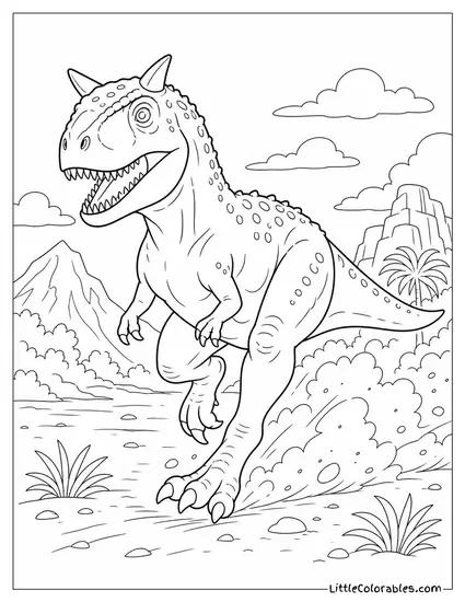 Carnotaurus Kicking Up a Trail of Dust Mid Sprint Coloring Page