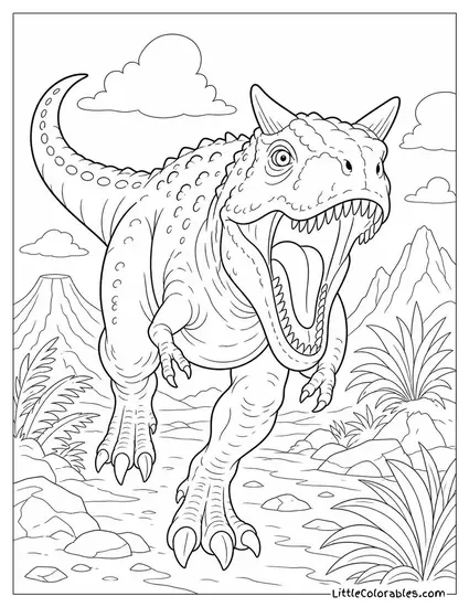 Carnotaurus Lunging Forward with Jaws Wide Open Coloring Page