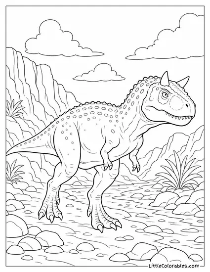 Carnotaurus Pacing Restlessly Along a Dry Riverbed Coloring Page