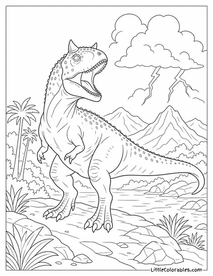 Carnotaurus Roaring Back at a Distant Rumble of Thunder Coloring Page