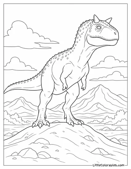 Carnotaurus Standing Atop a Low Dune Scanning the Horizon Coloring Page