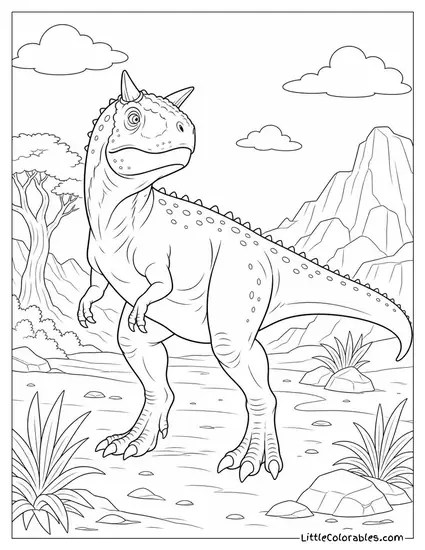 Carnotaurus Tilting Its Head Sharply at a Distant Sound Coloring Page