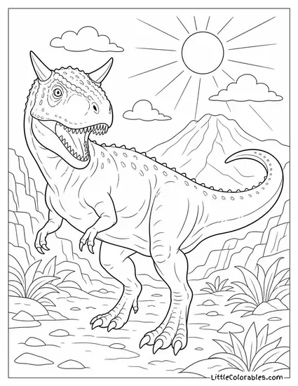 Carnotaurus with Horns Catching the Glint of Harsh Midday Sun Coloring Page