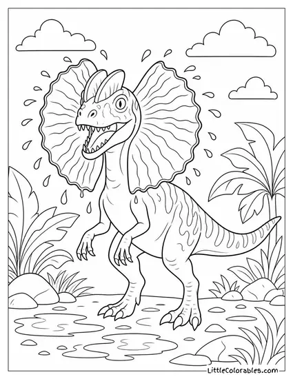 Dilophosaurus Shaking Moisture Off Its Frill After a Rain Shower Coloring Page