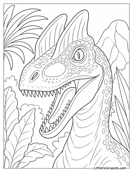 Dilophosaurus with Its Twin Crests Viewed in Close-Up Detail Coloring Page