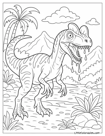 Dilophosaurus with Venom Droplets Dripping from Its Jaws Coloring Page