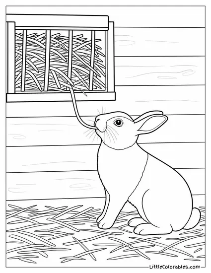 Dutch Rabbit at a Hay Station Pulling Out the Longest Strand It Can Find Coloring Page