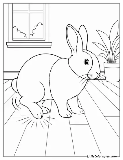 Dutch Rabbit Thumping Its Hind Foot on a Hardwood Floor Coloring Page