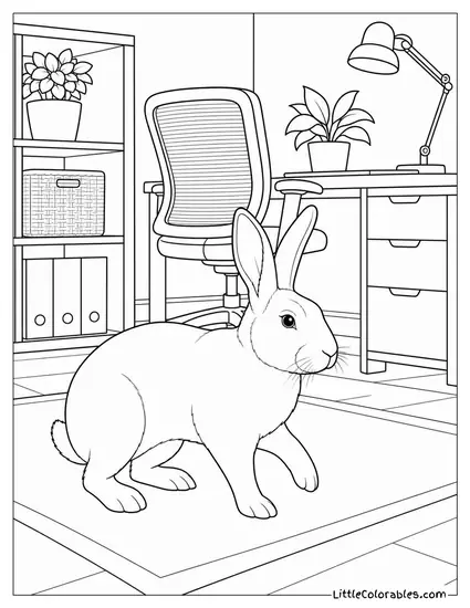 Flemish Giant Rabbit Exploring a Rabbit-Proofed Home Office Coloring Page