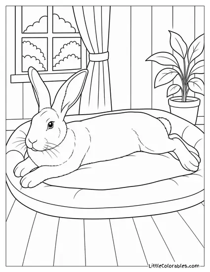 Flemish Giant Rabbit Sprawled Across an Entire Dog Bed Coloring Page
